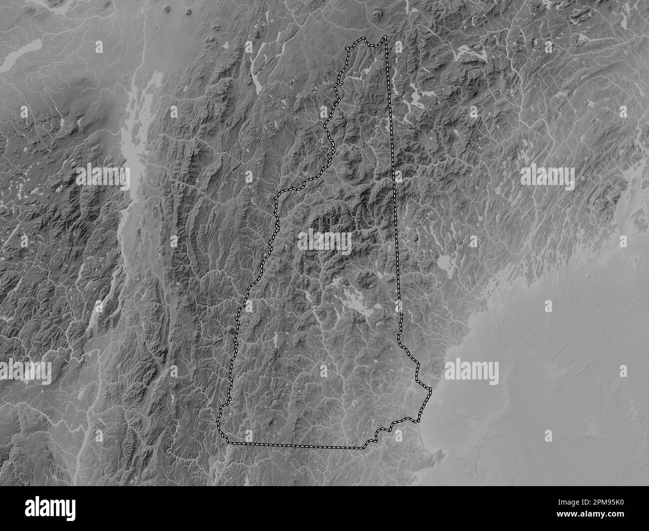 New Hampshire, state of United States of America. Grayscale elevation map with lakes and rivers Stock Photo