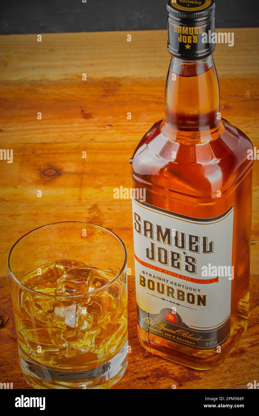 Mansfield,Nottingham,United Kingdom:Studio product image of a bottle of Samuel Joe's Bourbon. Stock Photo