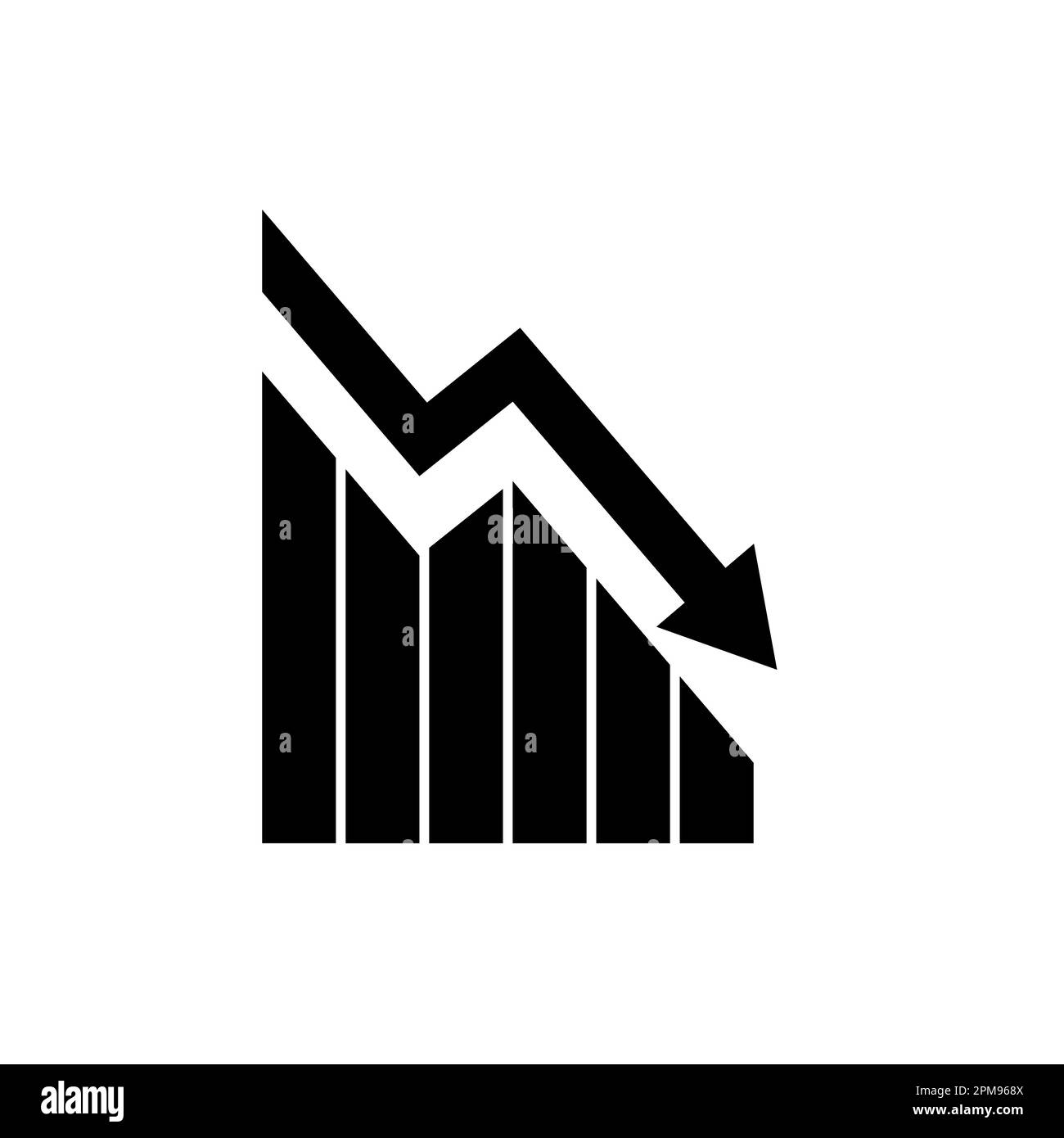 Graph down. Black icon graph decline with arrow isolated on white background. Hologram statistic. Deficit direction for business concept design Stock Vector