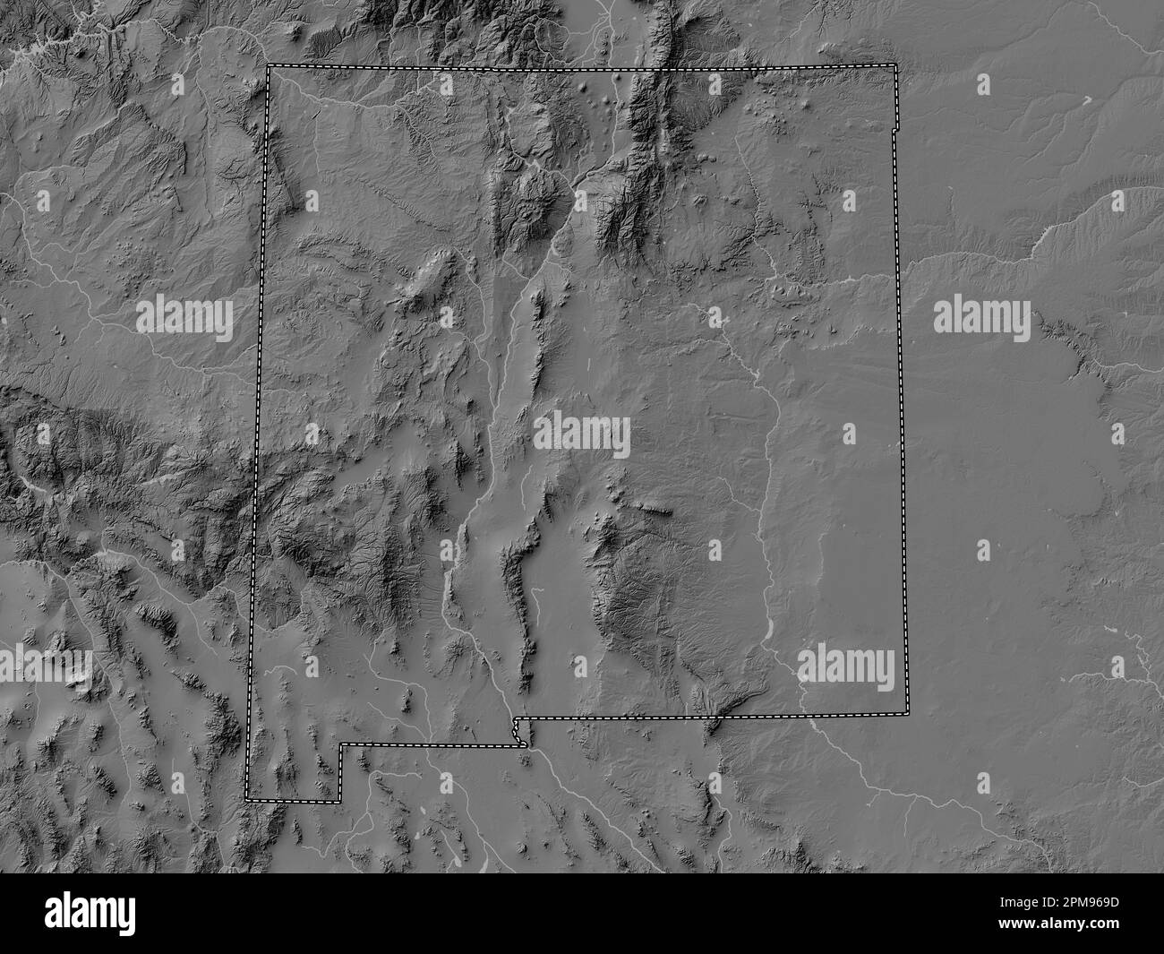 New Mexico state of United States - New Mexico State Of United States Of America Bilevel Elevation Map With Lakes And Rivers 2PM969D 