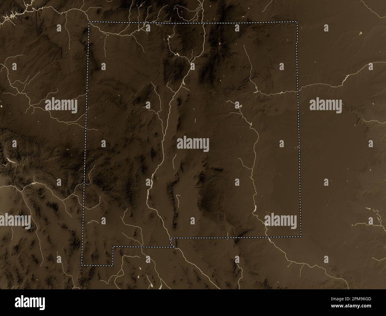New Mexico, state of United States of America. Elevation map colored in ...