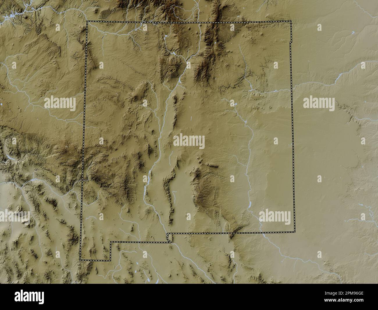 New Mexico, state of United States of America. Elevation map colored in wiki style with lakes and rivers Stock Photo