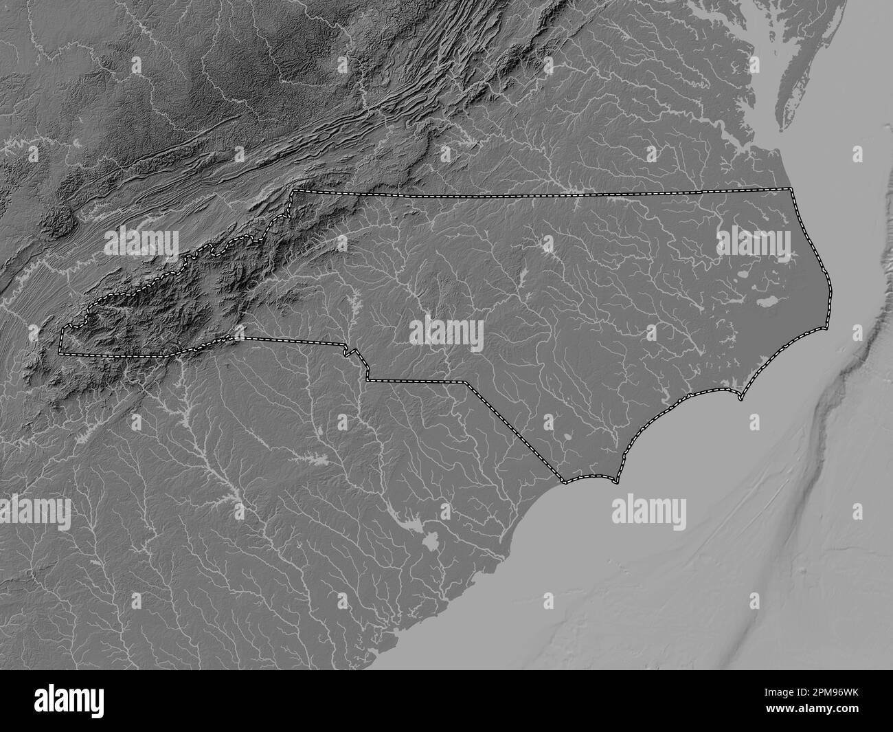 North Carolina state of United - North Carolina State Of United States Of America Bilevel Elevation Map With Lakes And Rivers 2PM96WK 