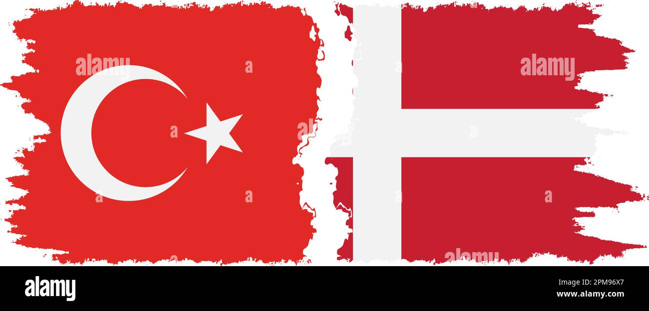 Denmark and Turkey grunge flags connection, vector Stock Vector Image