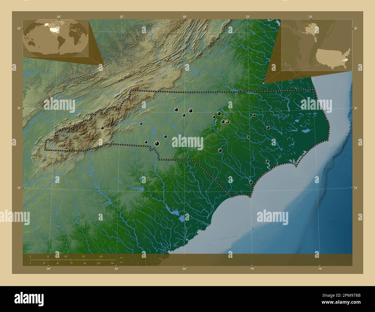 North Carolina, state of United States of America. Colored elevation