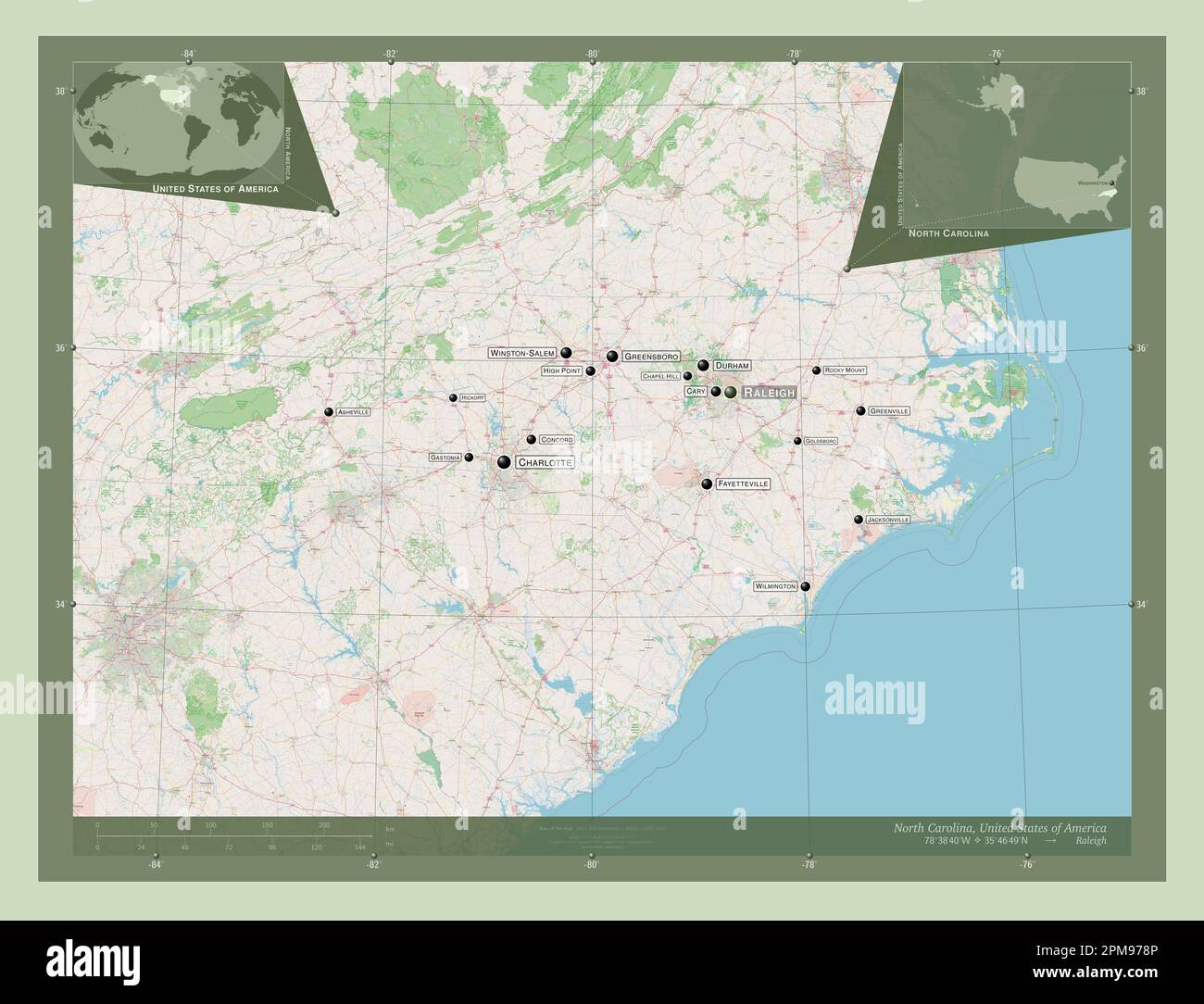 North Carolina, state of United States of America. Open Street Map