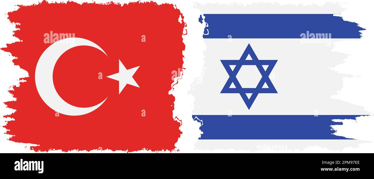 Israel and Turkey grunge flags connection, vector Stock Vector