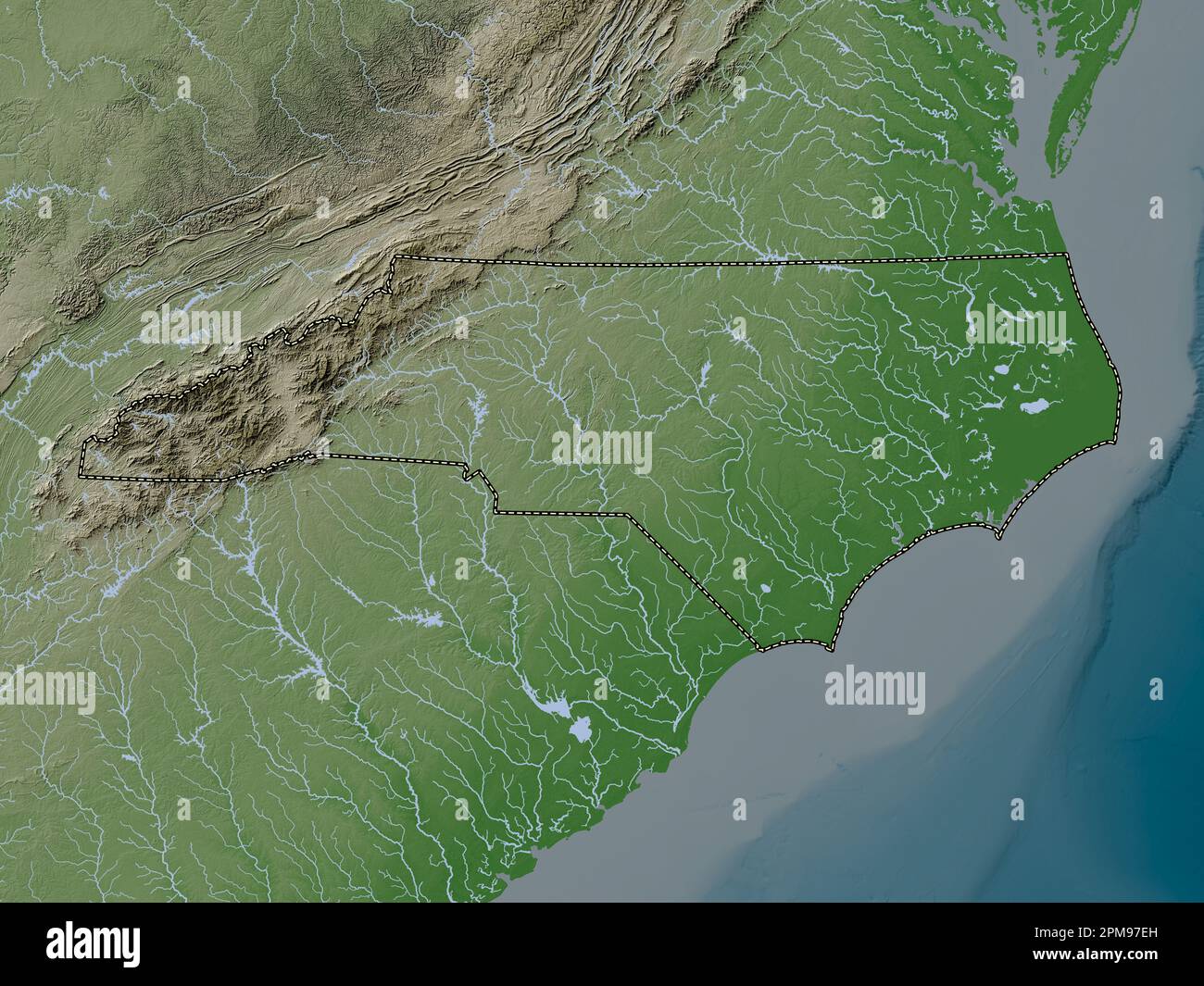 North Carolina state of United - North Carolina State Of United States Of America Elevation Map Colored In Wiki Style With Lakes And Rivers 2PM97EH 
