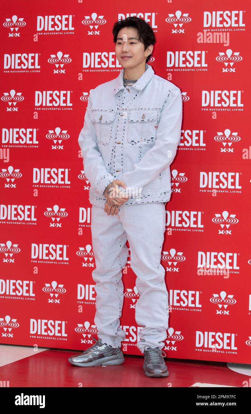 Seoul, South Korea. 12th Apr, 2023. American rapper Jay Park (Korean name: Park  Jae-beom), attends a photo call for the DIESEL X WON SOJU Collaboration  Pop-up Store Open in Seoul, South Korea