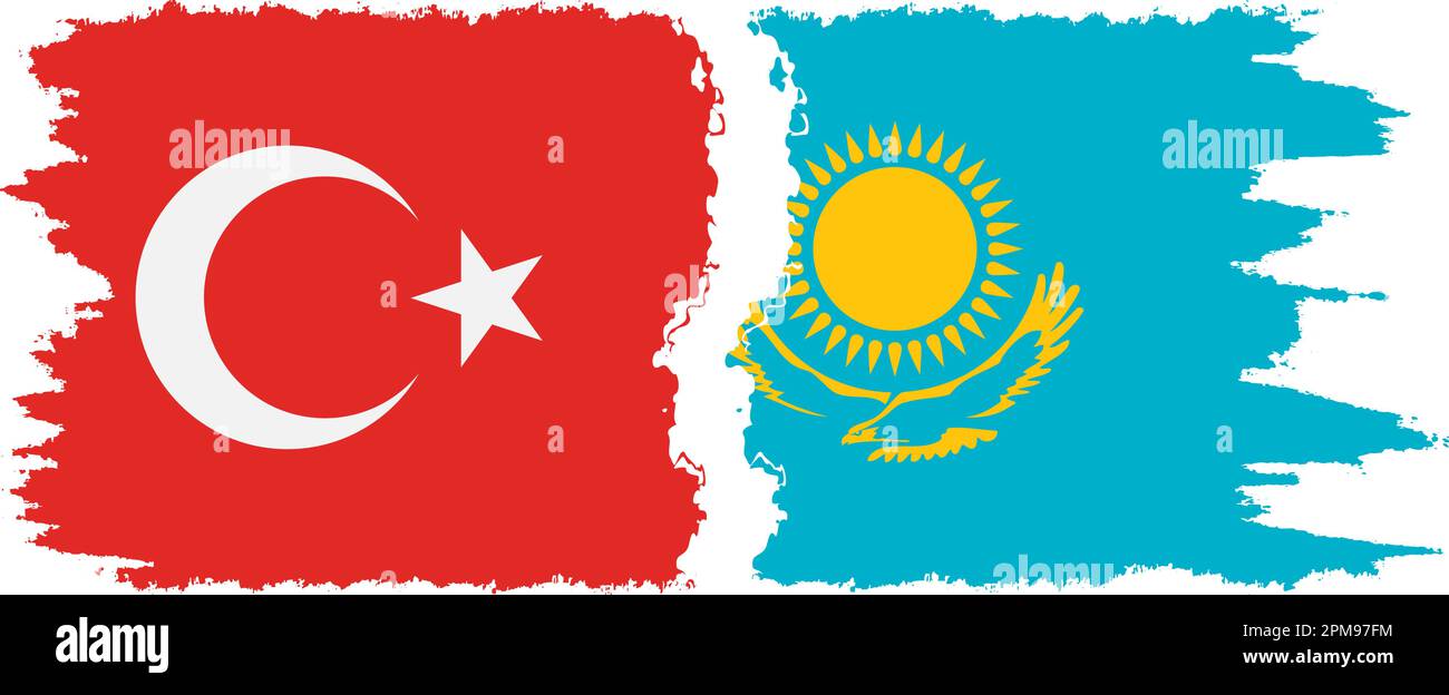 Kazakhstan and Turkey grunge flags connection, vector Stock Vector