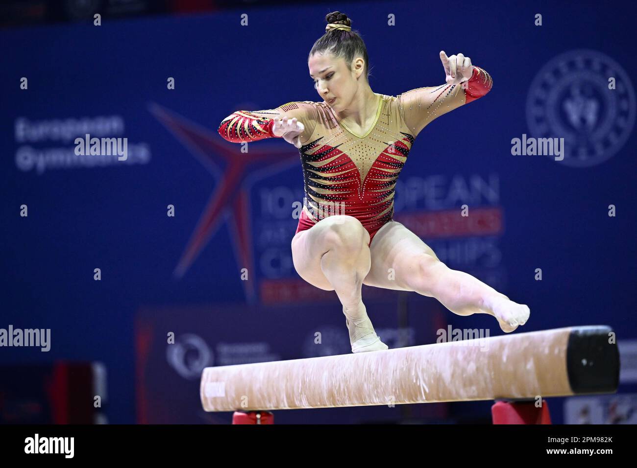 Antalya, Turkey. 12th Apr, 2023. Belgian gymnast Fien Enghels pictured in  action during the Balance Beam exercise, the first exercise in the women's  team qualification, at the European Championships Gymanstics in Antalya,