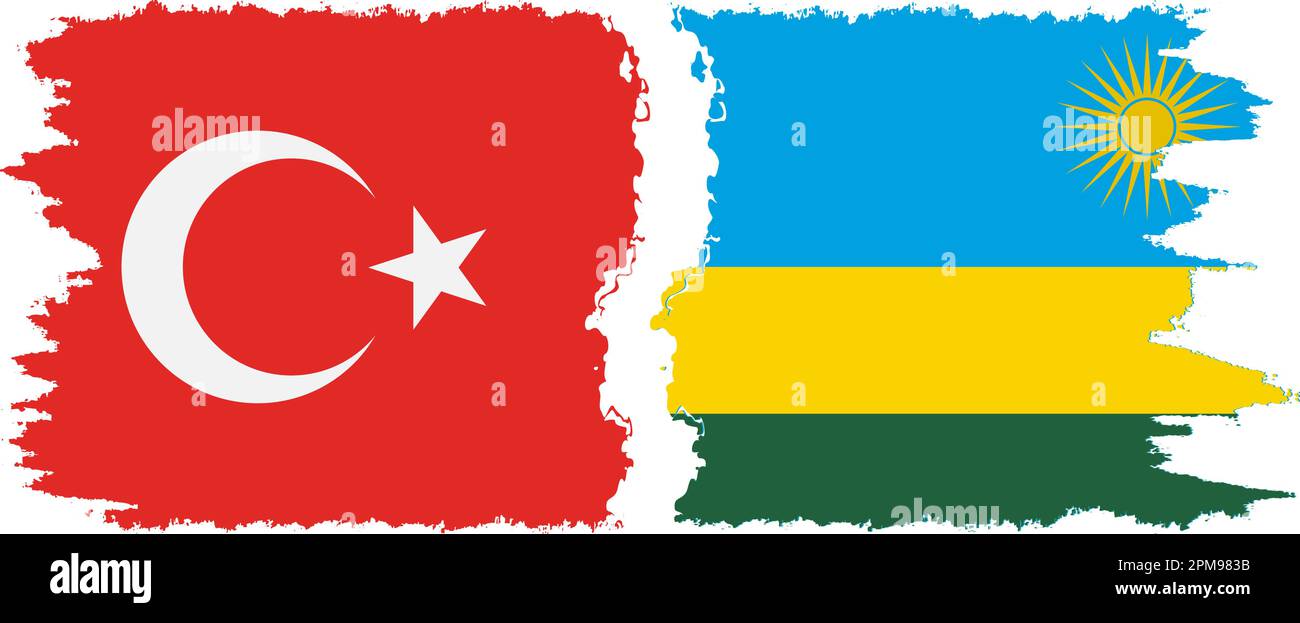 Rwandan and Turkey grunge flags connection, vector Stock Vector