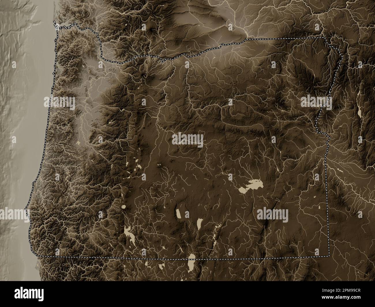 Oregon, state of United States of America. Elevation map colored in ...