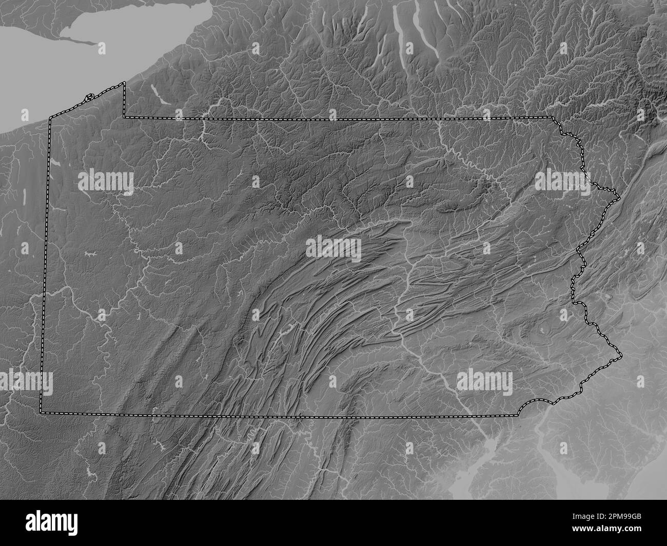 Pennsylvania state of United States - Pennsylvania State Of United States Of America Grayscale Elevation Map With Lakes And Rivers 2PM99GB