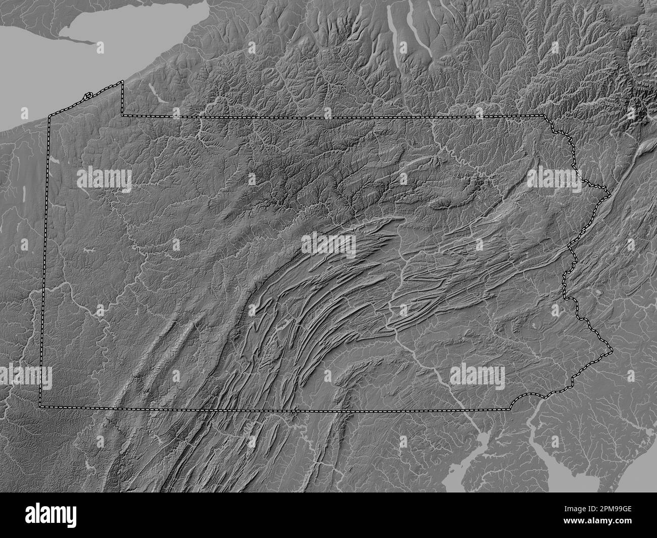 Pennsylvania state of United States - Pennsylvania State Of United States Of America Bilevel Elevation Map With Lakes And Rivers 2PM99GE