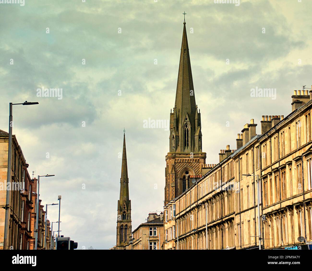 St Mary's Cathedral and LANSDOWNE PARISH CHURCH spires on great western road Stock Photo