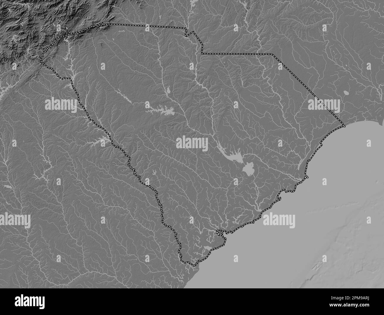 South Carolina, state of United States of America. Bilevel elevation map with lakes and rivers Stock Photo