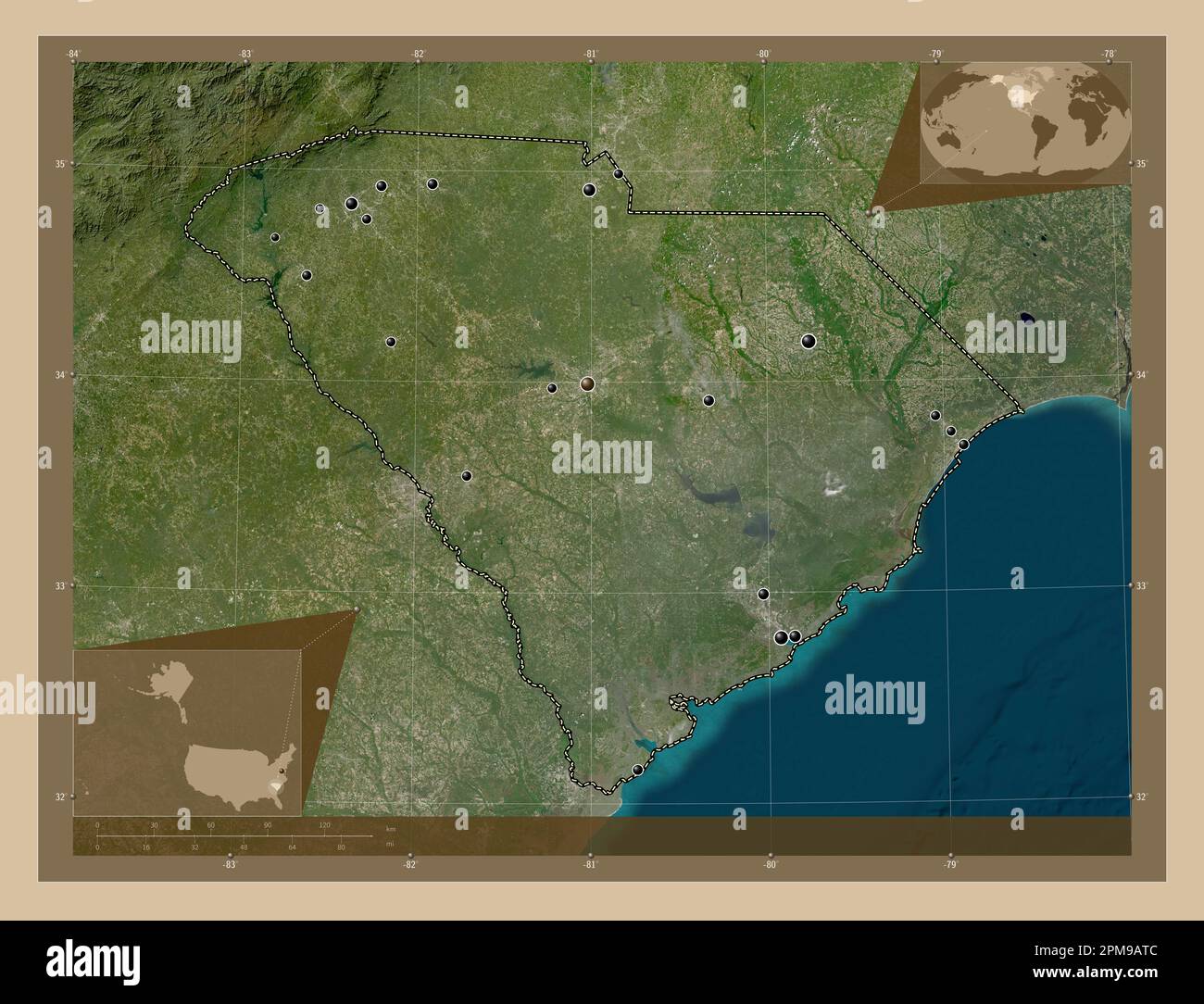 South Carolina state of United - South Carolina State Of United States Of America Low Resolution Satellite Map Locations Of Major Cities Of The Region Corner Auxiliary Location Ma 2PM9ATC 
