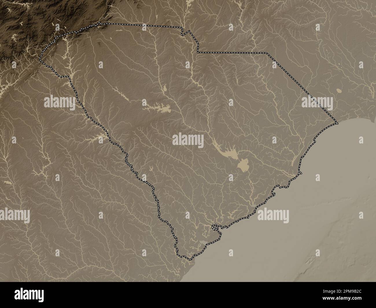 South Carolina state of United - South Carolina State Of United States Of America Elevation Map Colored In Sepia Tones With Lakes And Rivers 2PM9B2C 