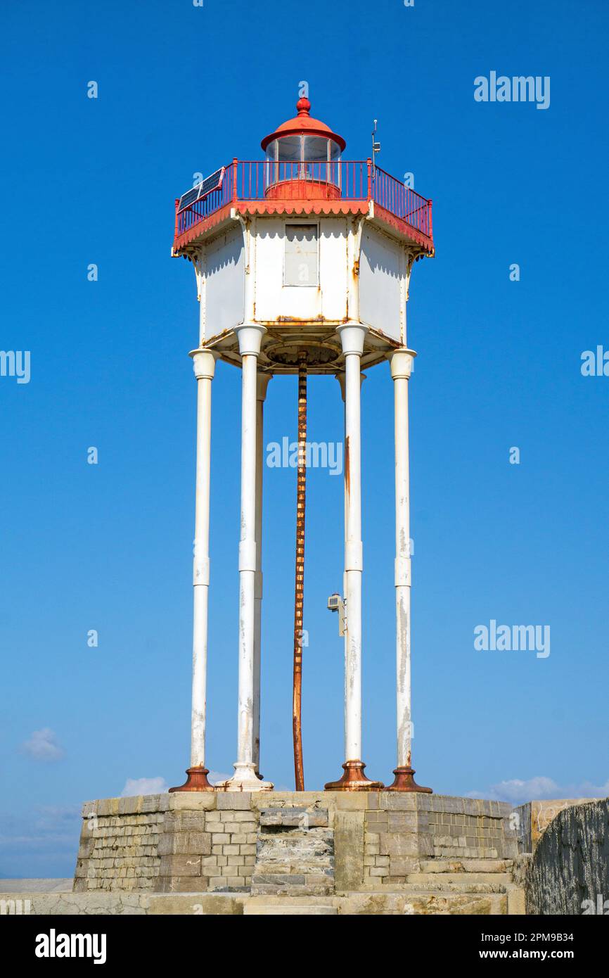 Old iron lighthouse at the harbour entrance of Port Vendres, Pyrénées ...