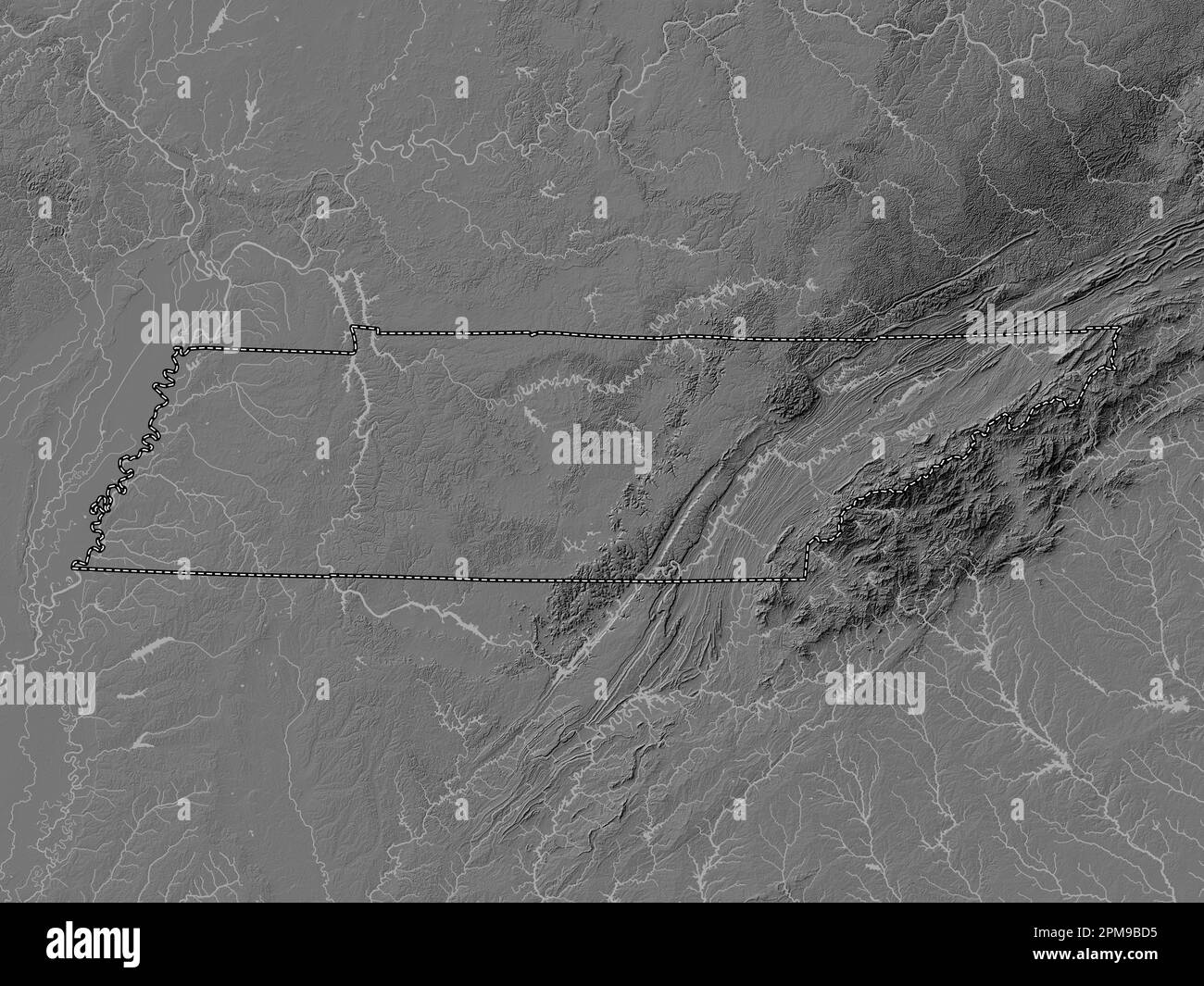 Tennessee state of United States - Tennessee State Of United States Of America Bilevel Elevation Map With Lakes And Rivers 2PM9BD5