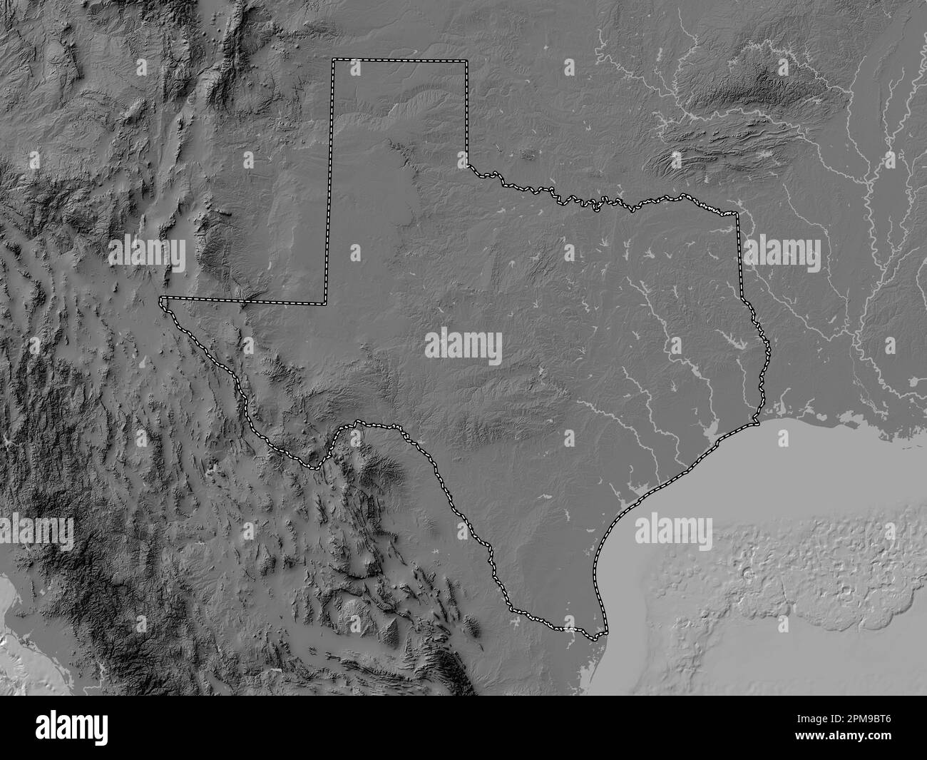 Texas state of United States of - Texas State Of United States Of America Bilevel Elevation Map With Lakes And Rivers 2PM9BT6