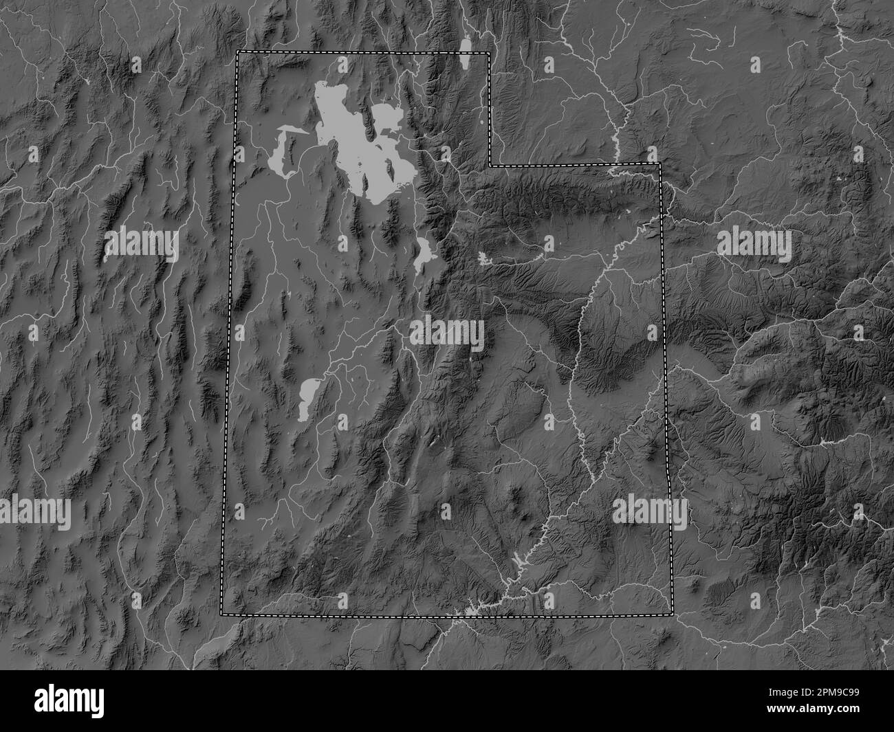 Utah state of United States of - Utah State Of United States Of America Grayscale Elevation Map With Lakes And Rivers 2PM9C99