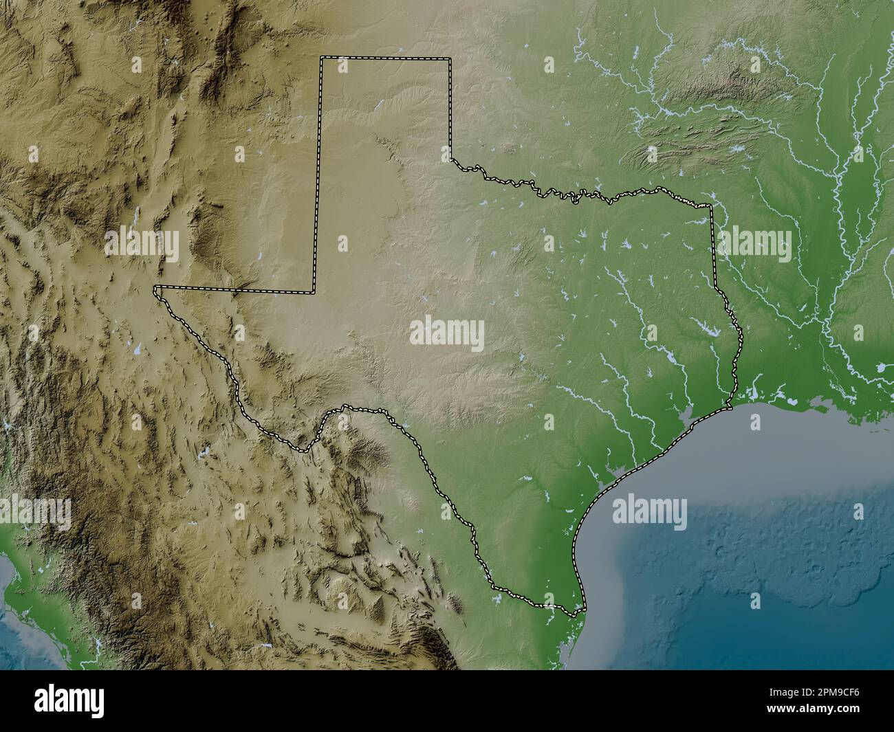 Texas, state of United States of America. Elevation map colored in wiki