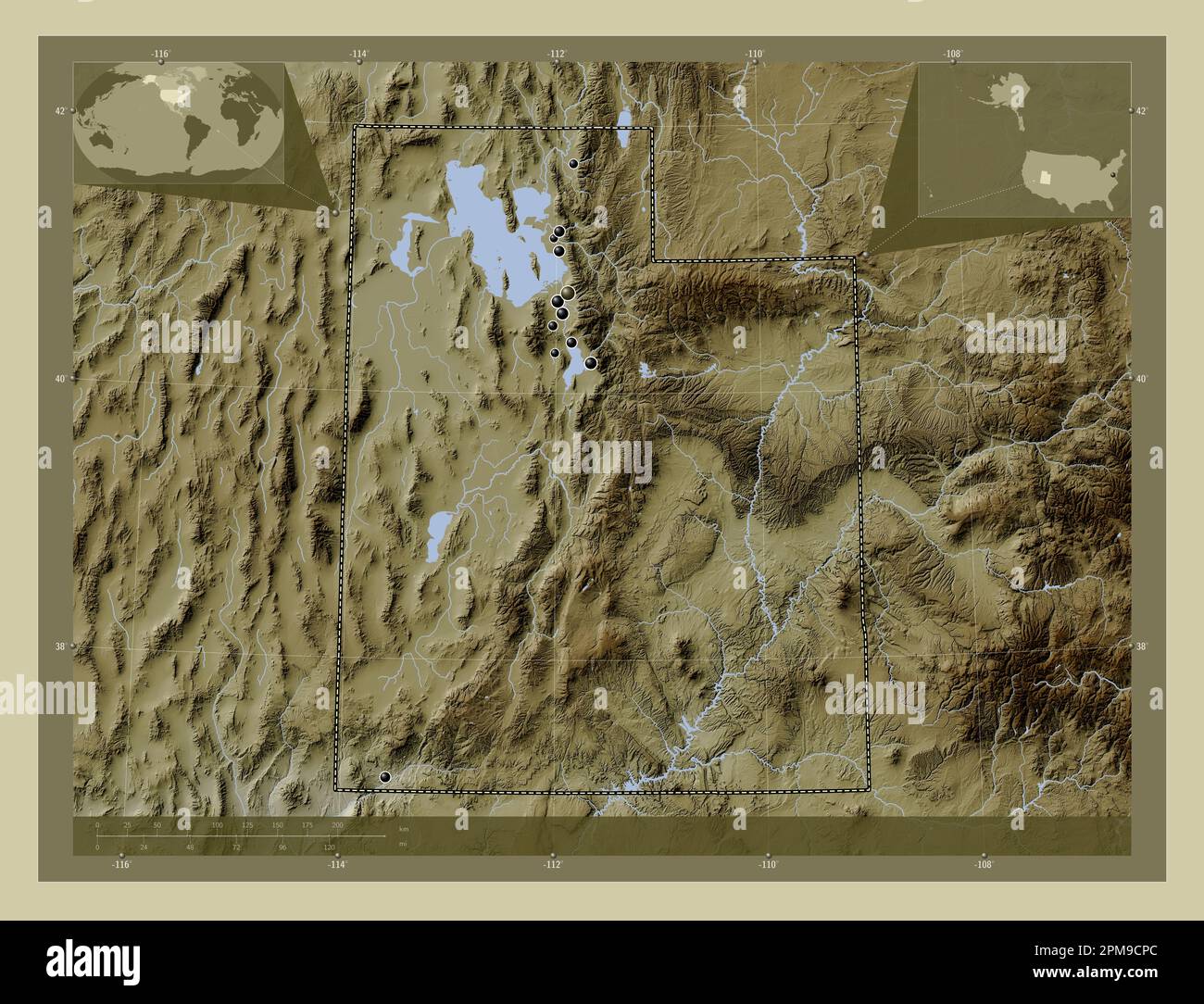 Utah state of United States of - Utah State Of United States Of America Elevation Map Colored In Wiki Style With Lakes And Rivers Locations Of Major Cities Of The Region Corner Au 2PM9CPC 
