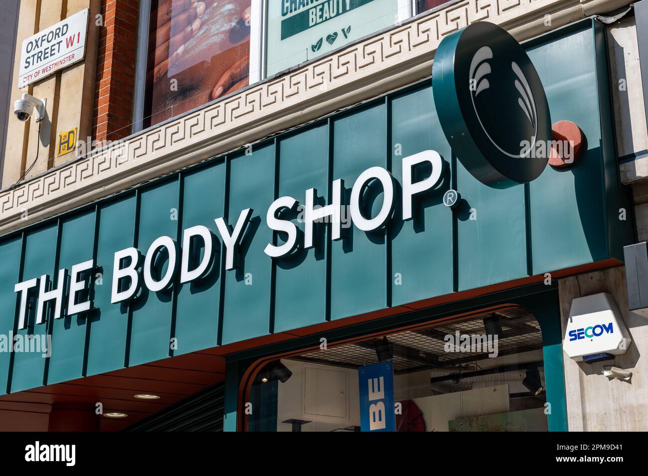 London. UK- 04.09.2023. The store name sign of a branch of The Body Shop on Regent Street. Stock Photo