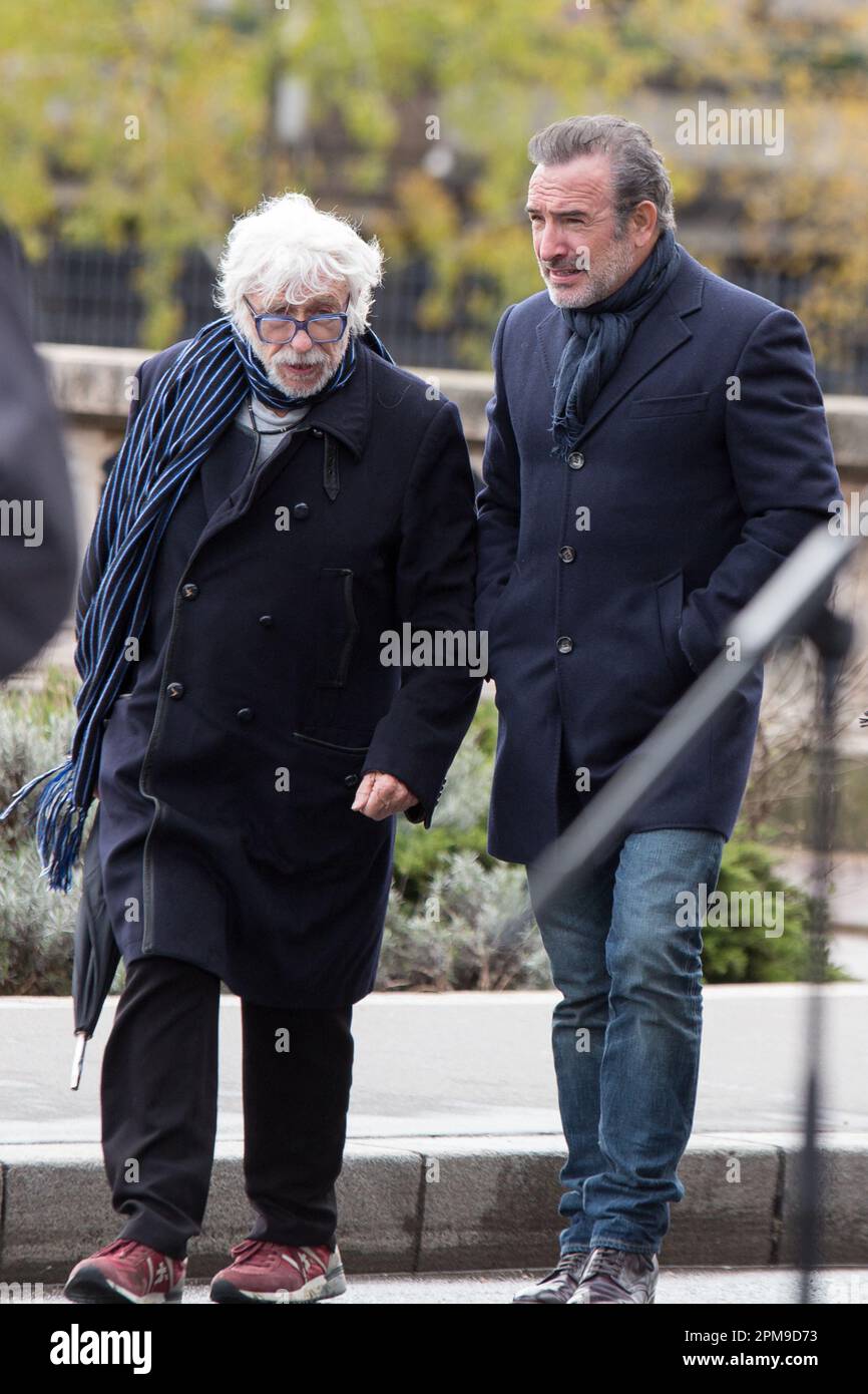 Paris, France. 12th Apr, 2023. Pierre Richard, Jean Dujardin attends inauguration of the Jean-Paul Belmondo promenade on the Bir Hakeim bridge, under the Passy Viaduct arch in Paris, France on April 12, 2023. Photo by Nasser Berzane/ABACAPRESS.COM Credit: Abaca Press/Alamy Live News Stock Photo