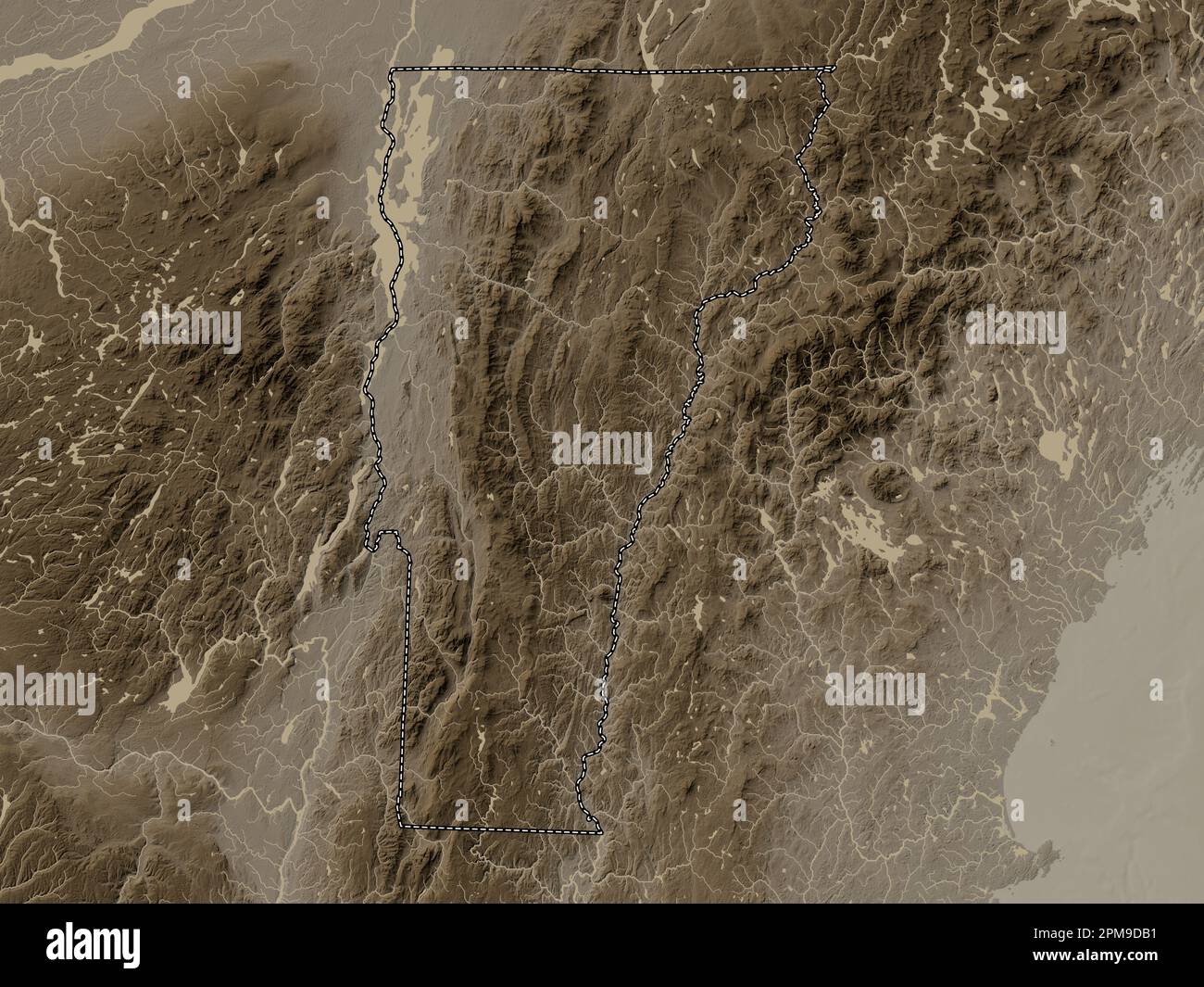 Vermont, state of United States of America. Elevation map colored in ...