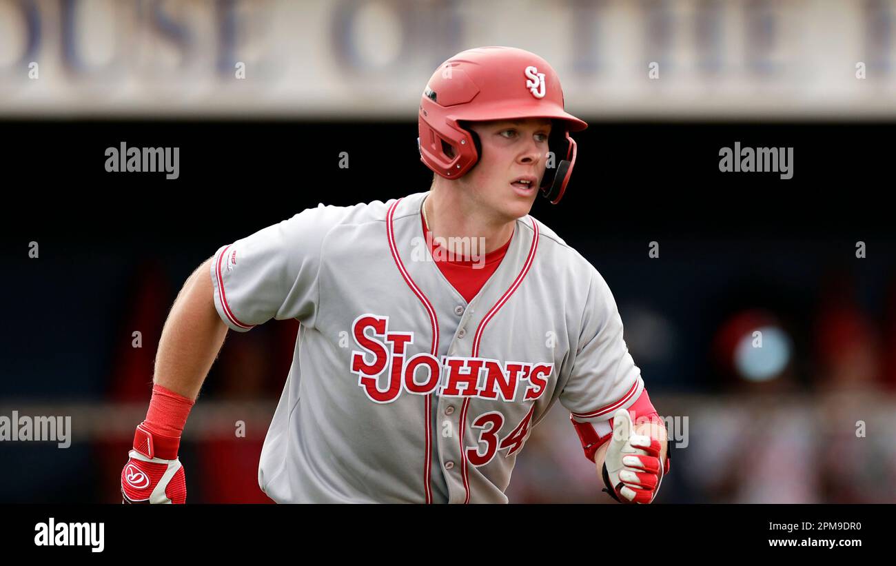St John's Jimmy Keenan runs against Hofstra during an NCAA baseball