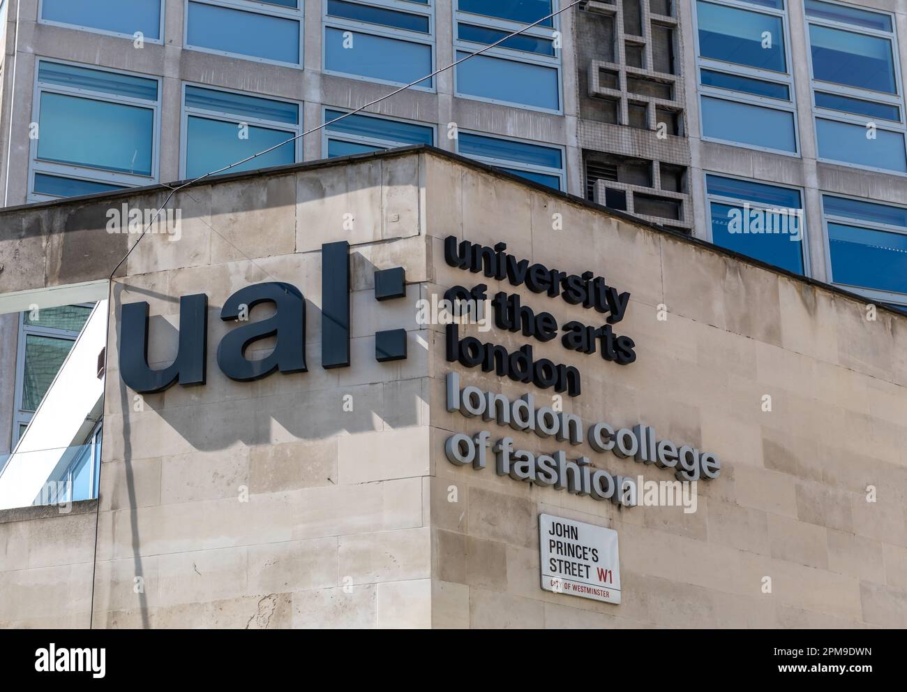 London. UK- 04.09.2023. Exterior view of the University of the Arts London, better known as the London College of Fashion situated on Oxford Street. Stock Photo