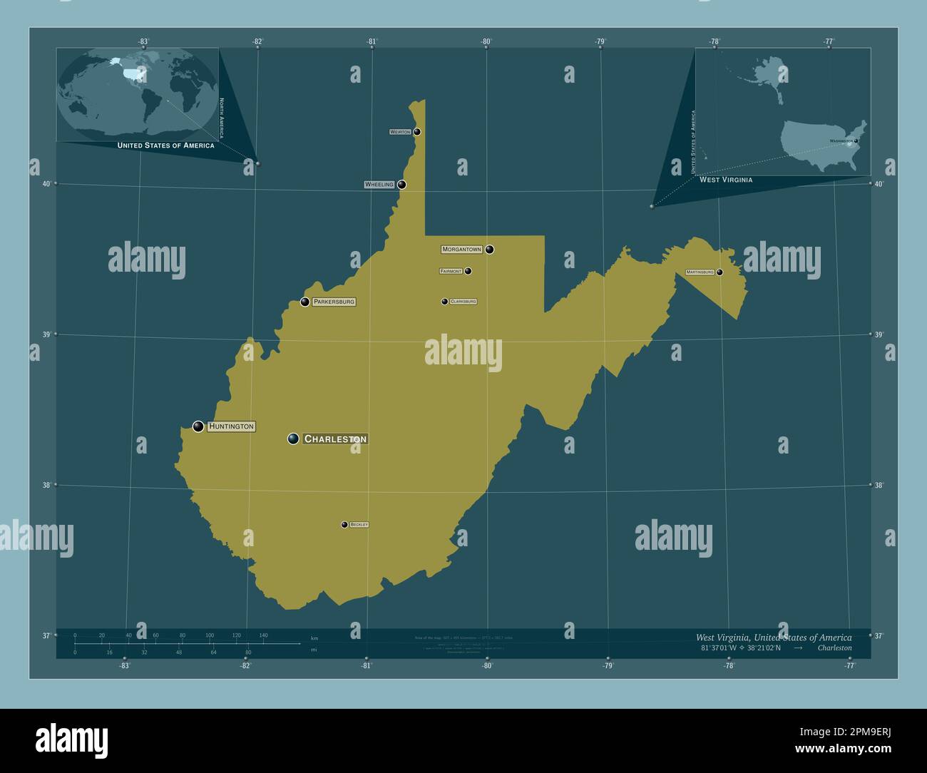 West Virginia, state of United States of America. Solid color shape