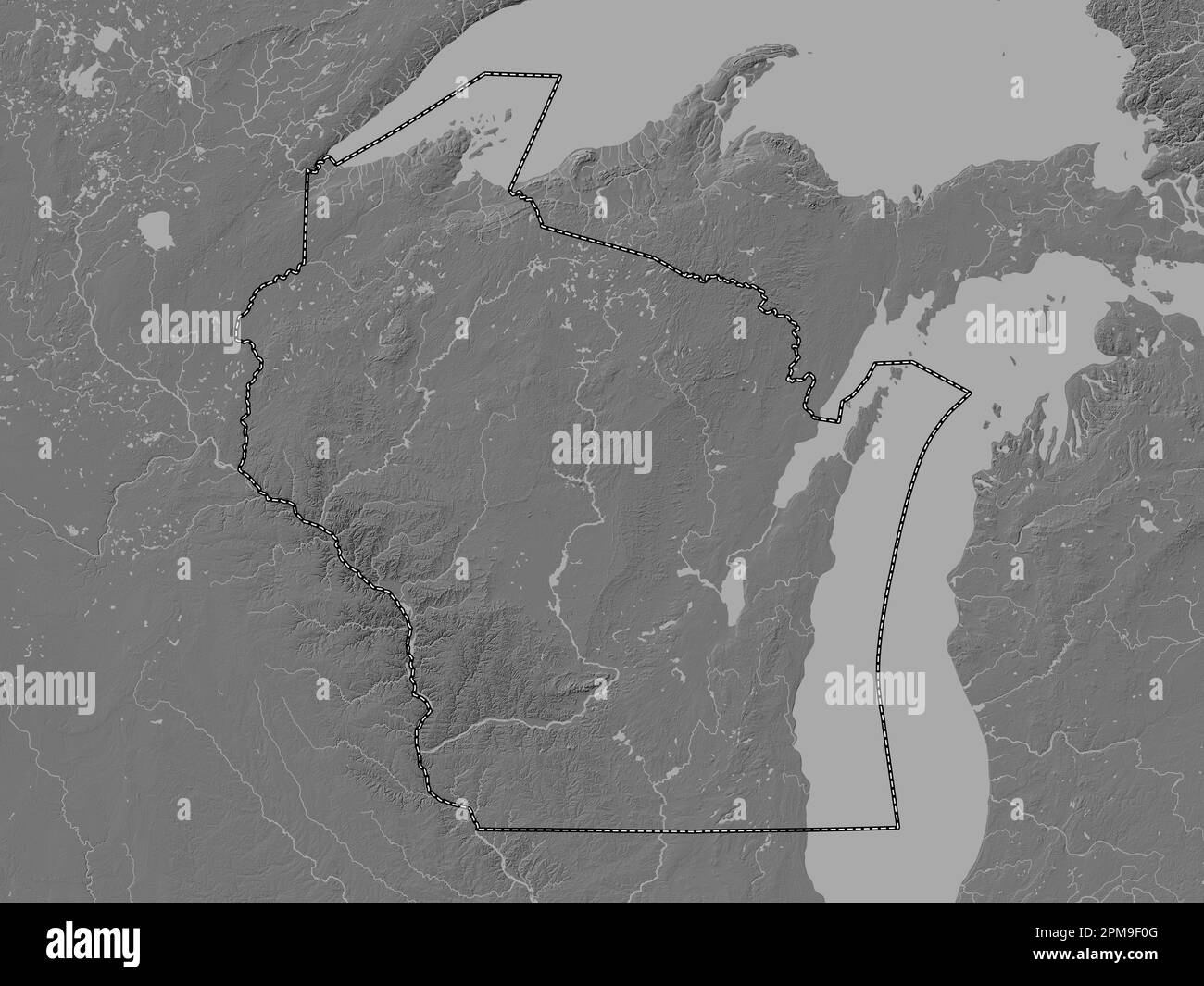 Wisconsin state of United States - Wisconsin State Of United States Of America Bilevel Elevation Map With Lakes And Rivers 2PM9F0G