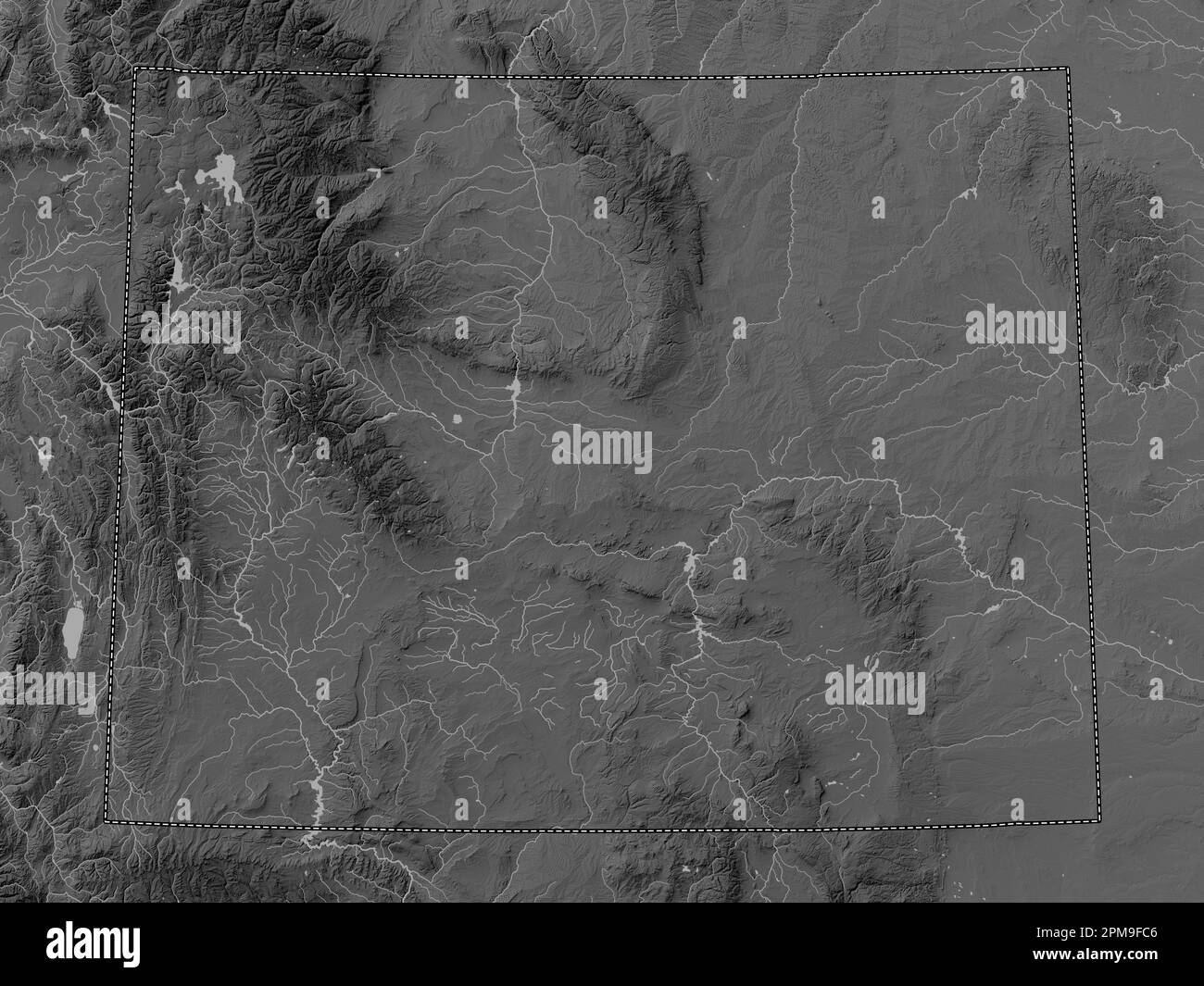 Wyoming state of United States - Wyoming State Of United States Of America Grayscale Elevation Map With Lakes And Rivers 2PM9FC6