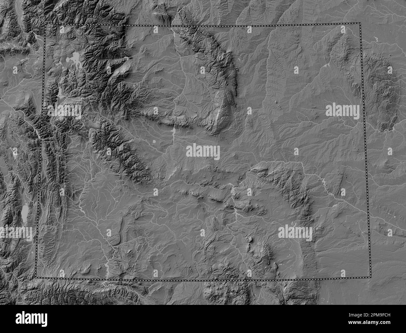 Wyoming state of United States - Wyoming State Of United States Of America Bilevel Elevation Map With Lakes And Rivers 2PM9FCH 