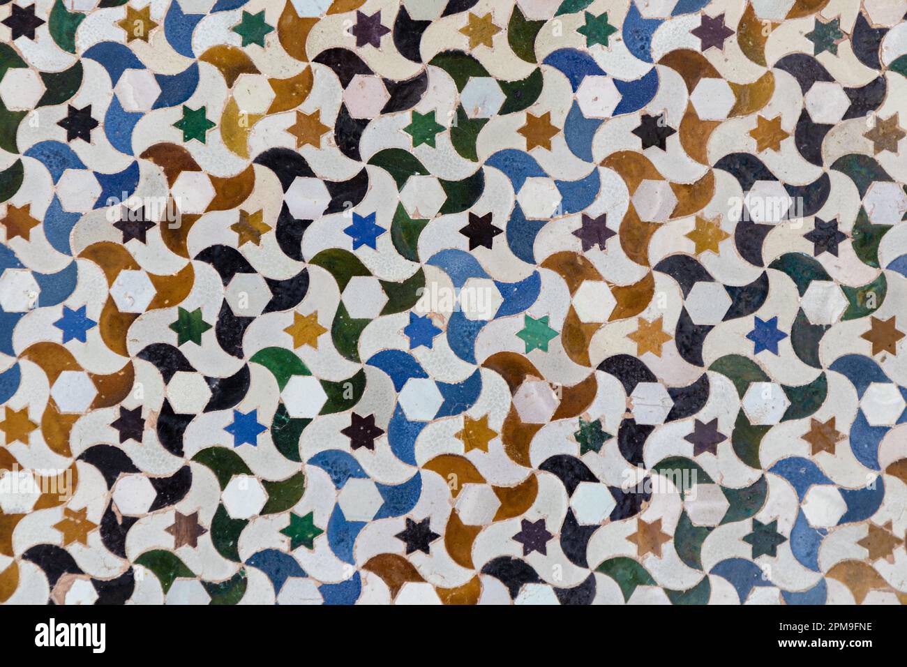 Islamic Moorish architecture style tiles colorful mosaic background, geometric pattern Stock Photo