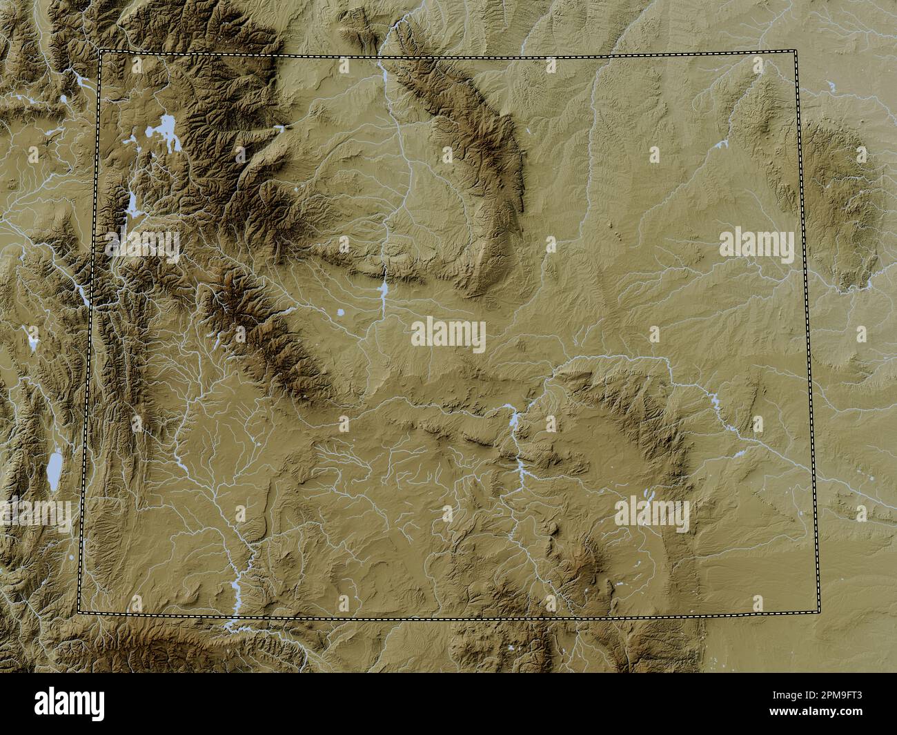 Wyoming, state of United States of America. Elevation map colored in ...