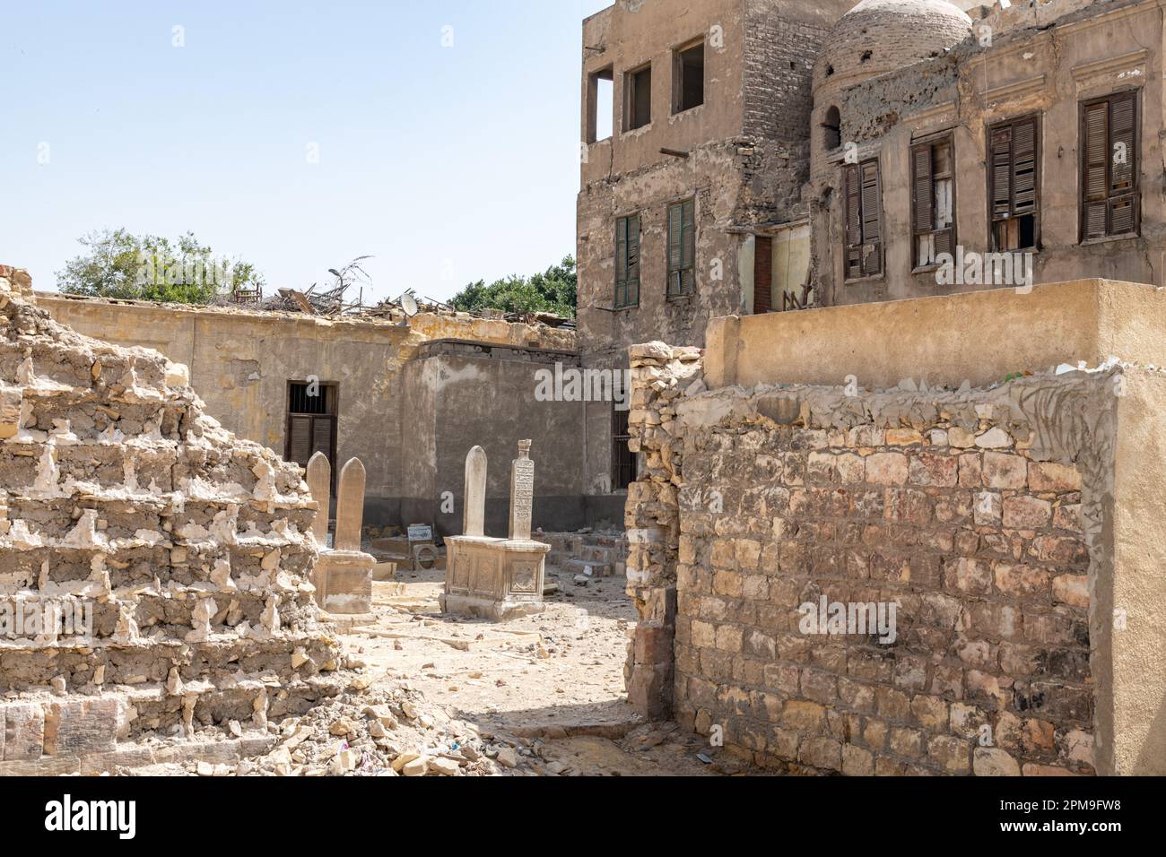 A street in the Cairo Necropolis / City of the Dead with cemetery and