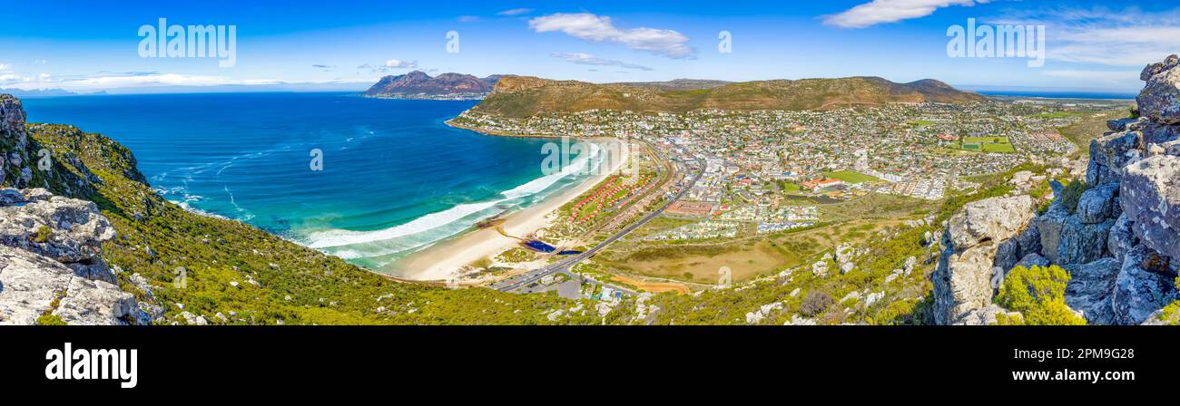 Fish Hoek residential neighborhood viewed from the top of mountain in Cape Town Stock Photo