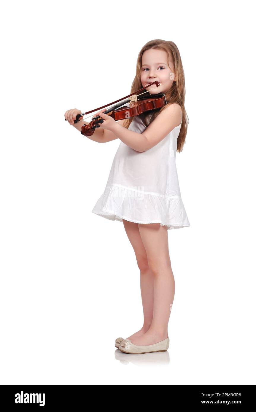 little girl with violin isolated on white background Stock Photo - Alamy