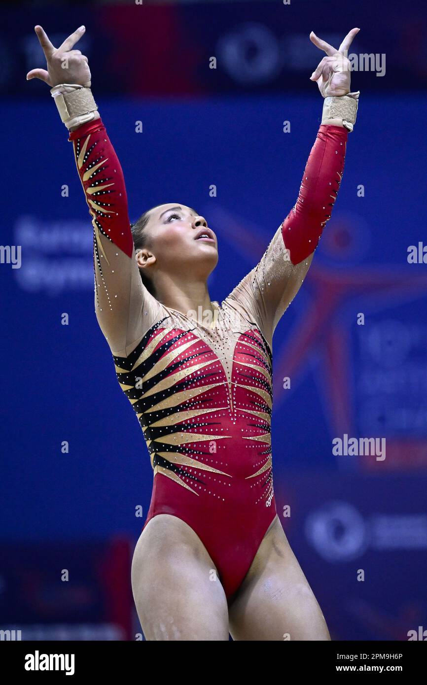 Antalya, Turkey. 12th Apr, 2023. Belgian gymnast Jutta Verkest pictured