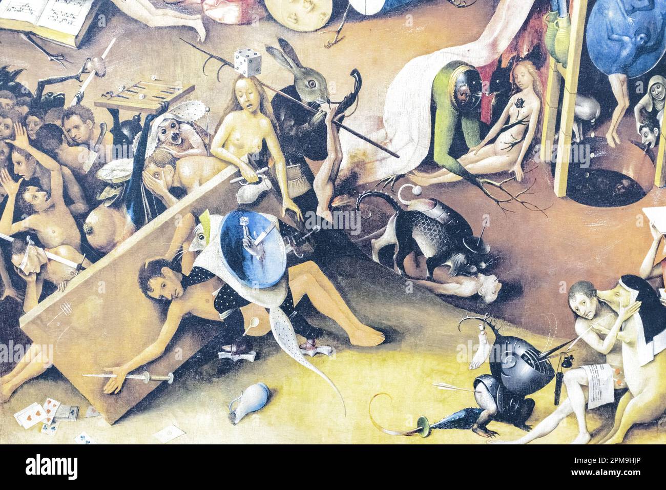 The Garden of Earthly Delights by Hieronymus Bosch,15th century Dutch painter. Right parts - Hell depicts monsters and sinners., fragment Stock Photo