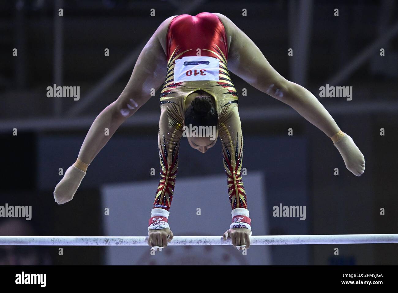 Antalya, Turkey. 12th Apr, 2023. Belgian gymnast Jutta Verkest pictured in  action during the Uneven Bars exercise, the second exercise in the women's  team qualification, at the European Championships Gymanstics in Antalya,