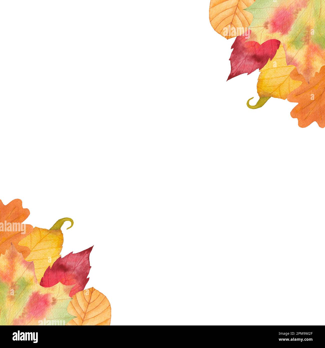 Watercolor Autumn Fall border. Leaf frame. Botanical
