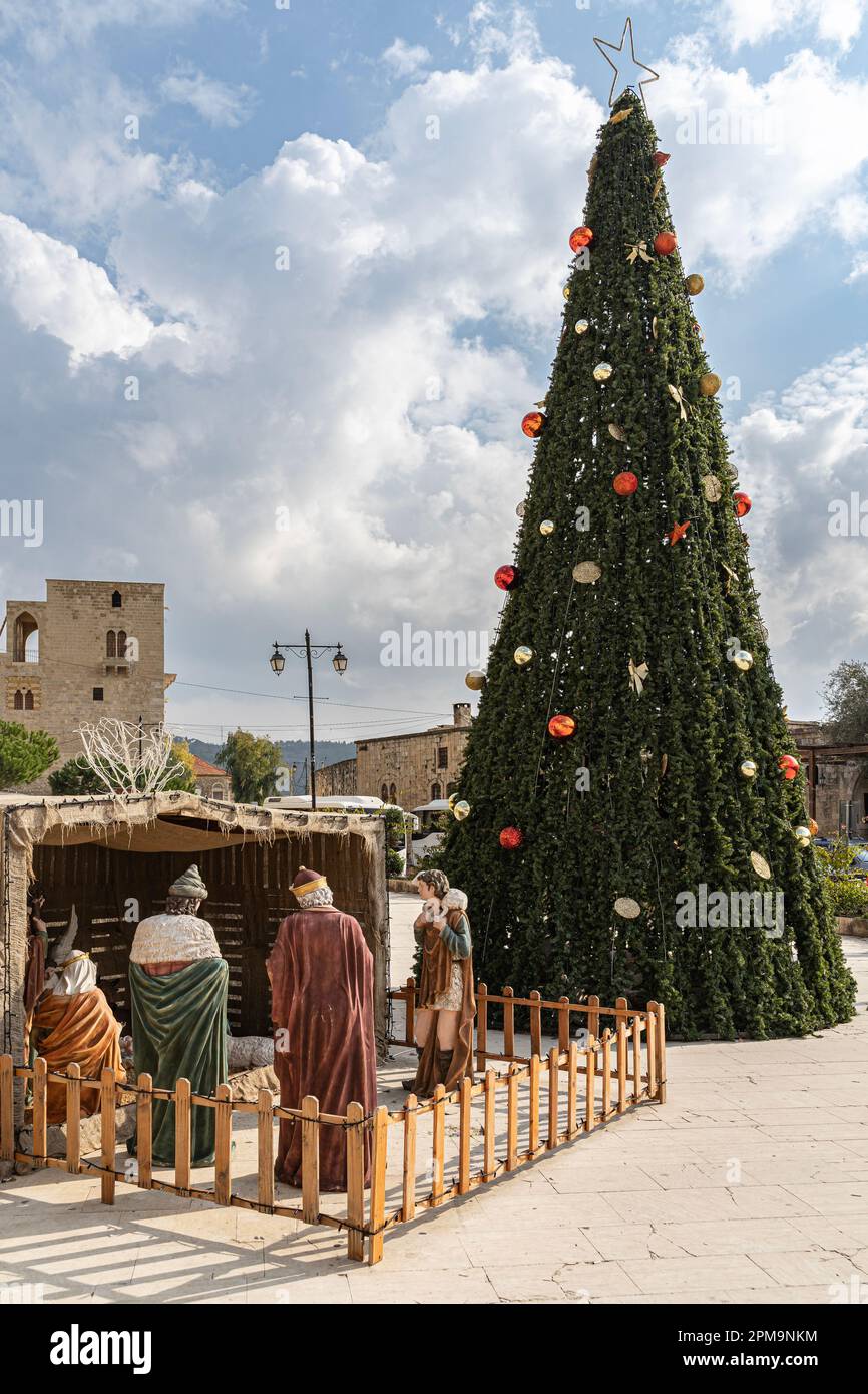 The square and the old mosque in Deir el Qamar, Lebanon Stock Photo