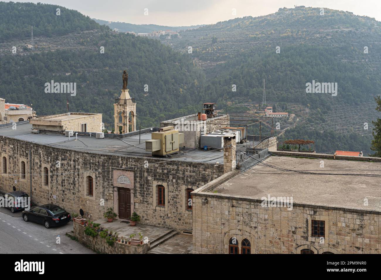 The square and the old mosque in Deir el Qamar, Lebanon Stock Photo