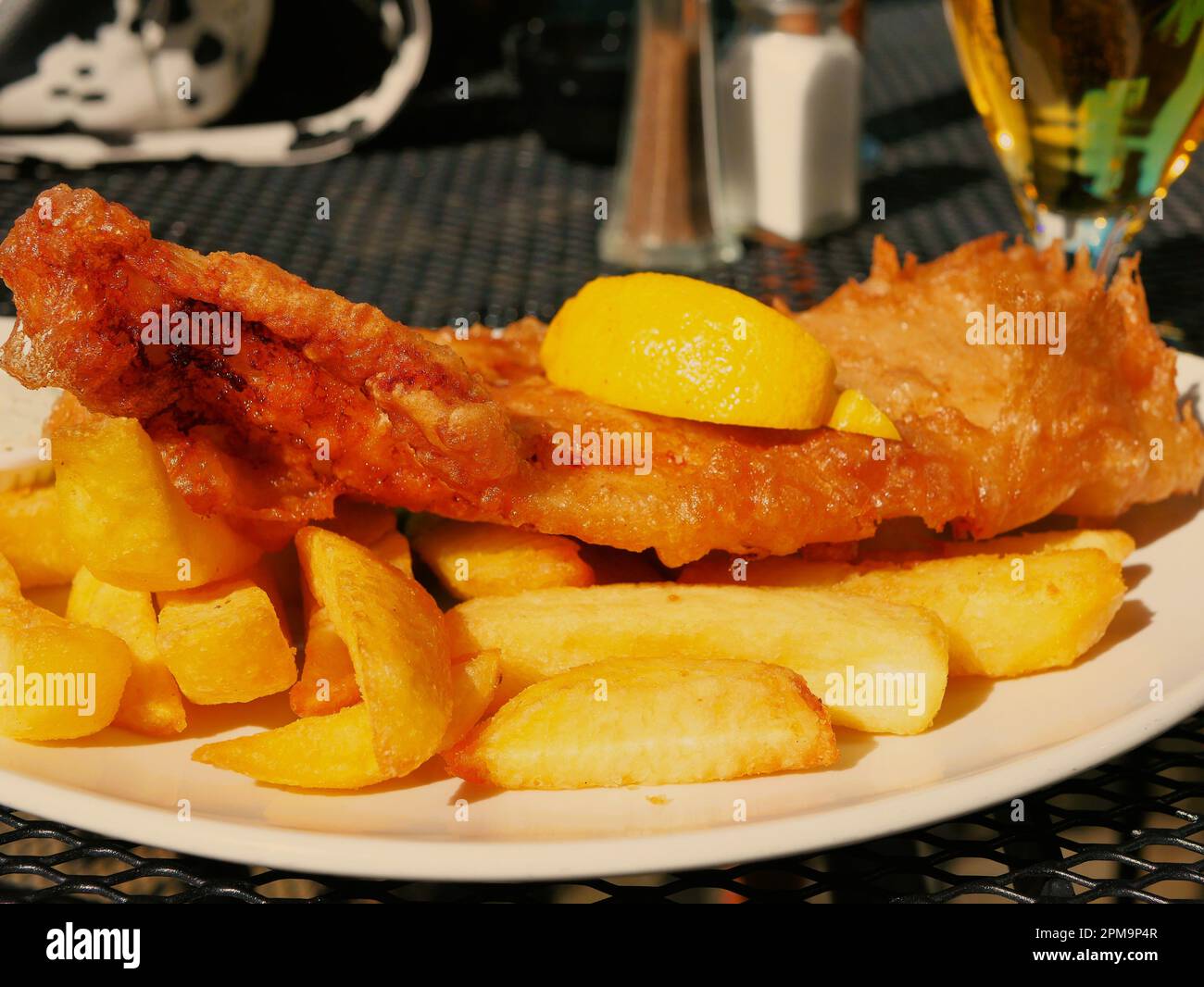 Visiting Gloucester UK with Beer Battered Cod and Chips Stock Photo Alamy
